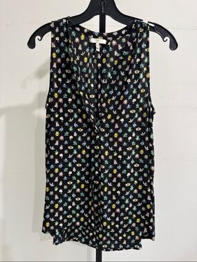 Joie Black Flower and Bug Print Silk Blouse